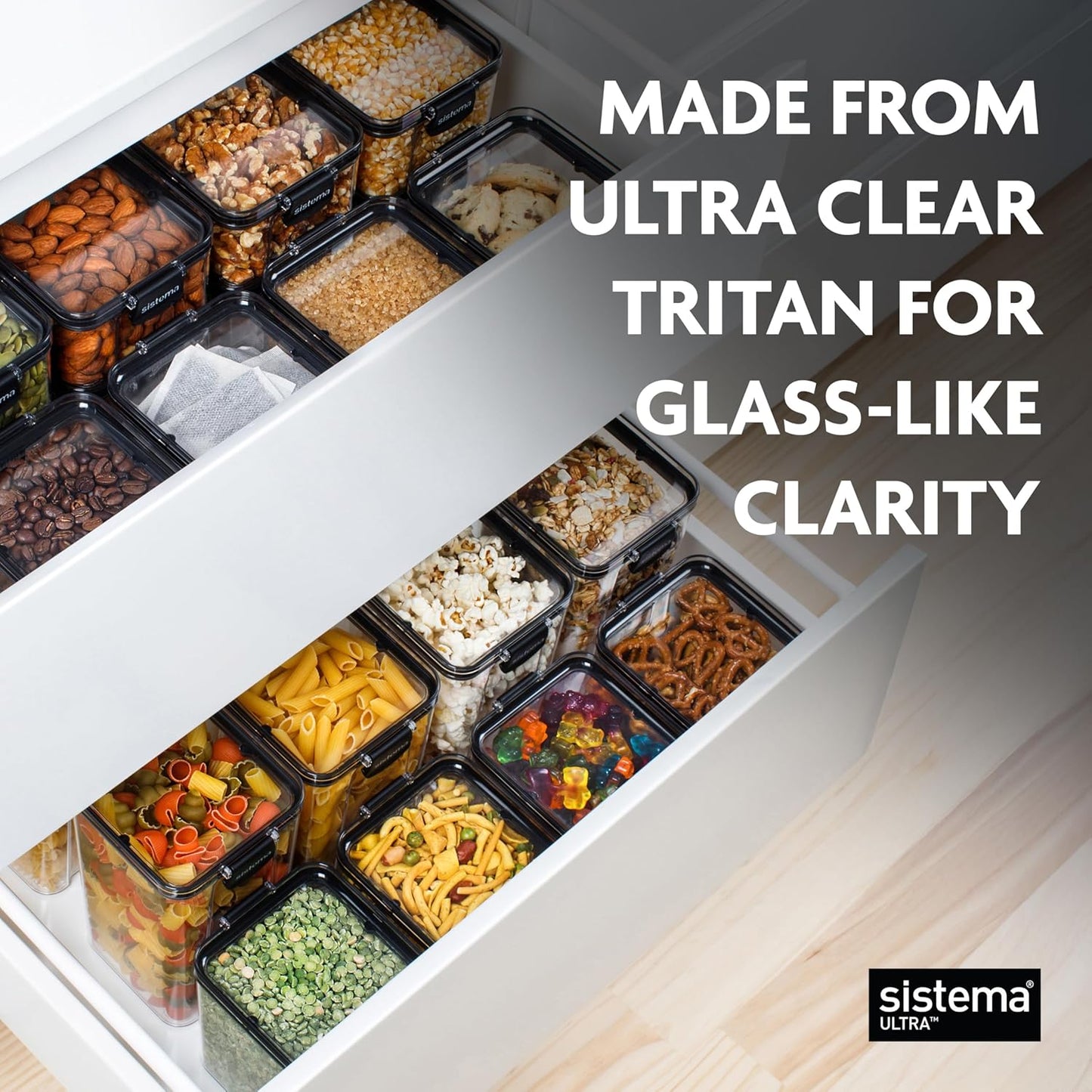 Sistema Tritan Ultra Airtight Storage Containers - 3-Pack, BPA-Free, Stackable & Clear with Locking Clips