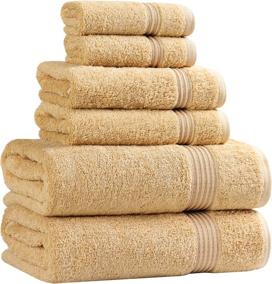Superior Luxury Cotton Bath Towels - 6 Piece Premium Egyptian Cotton Set in Elegant Gold