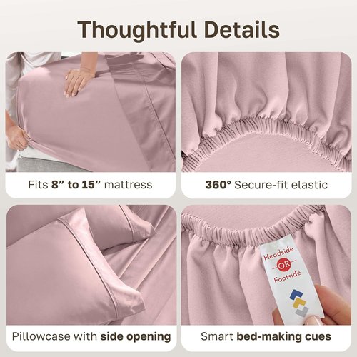California Design Den Twin XL Cotton Sheets Set - 100% Soft Cotton, 400 Thread Count, Award-Winning Sateen Finish - Mauve