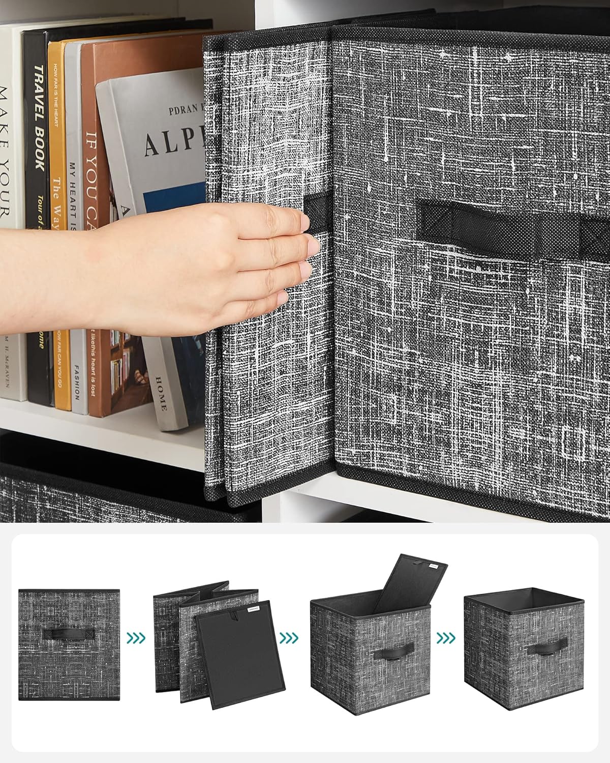 SONGMICS Storage Cubes - 11-Inch Non-Woven Fabric Bins with Double Handles - Set of 6, Classic Black Closet Organizers