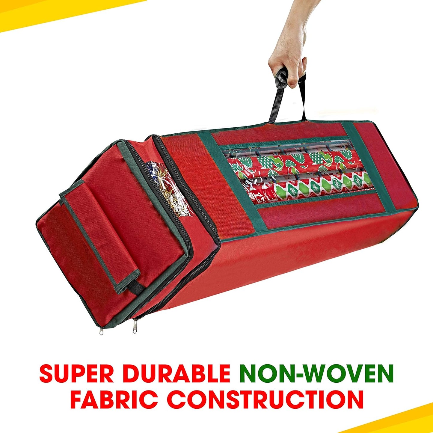 ProPik Wrapping Paper Storage Bag - Heavy Duty with Clear Window & Pocket | Fits 40-Inch Rolls (Red, 47 x 10 x 10 Inch)