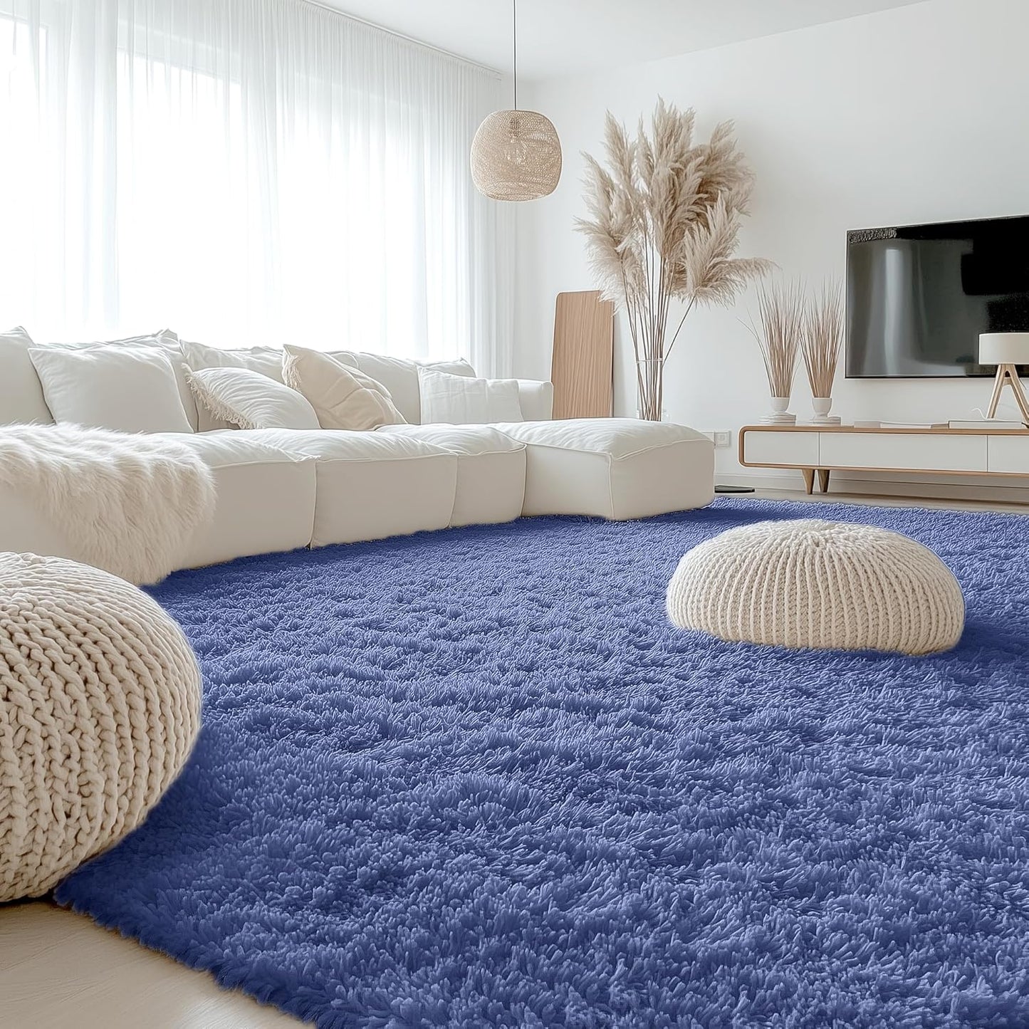 OLANLY Large Area Rug - Soft Fluffy Shaggy Indoor Carpet for Living Room & Bedroom | Denim Blue, Machine Washable