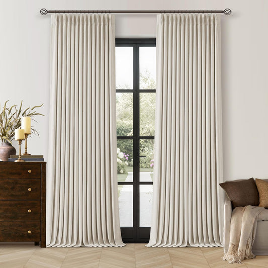 Skiennix 100% Blackout Linen Curtains - 96 Inch Length | Light Blocking Dual Layer Drapes in Cream Ivory