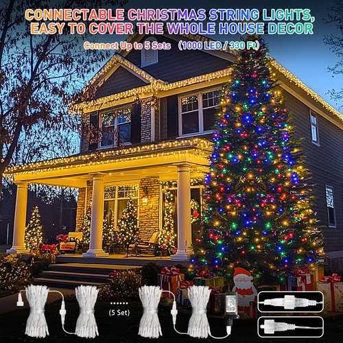 JMEXSUSS 200 LED Christmas String Lights Outdoor Waterproof, 66ft Color Changing String Lights Plug in, Warm White & Multicolor Christmas Lights for Trees Yard Wedding Xmas Party