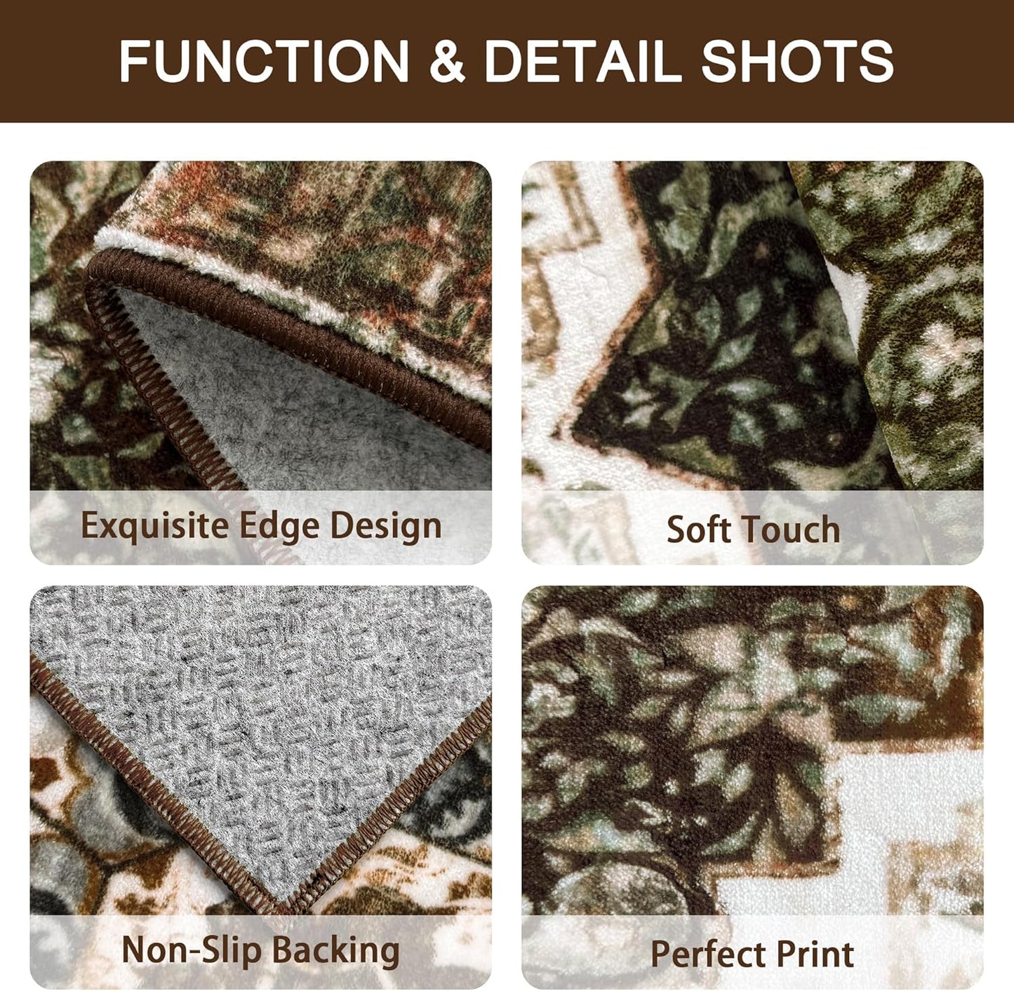 Tritard Non-Slip Kitchen Rugs Set of 3 - Washable Boho Vintage Mats for Indoor Entryway | Brown