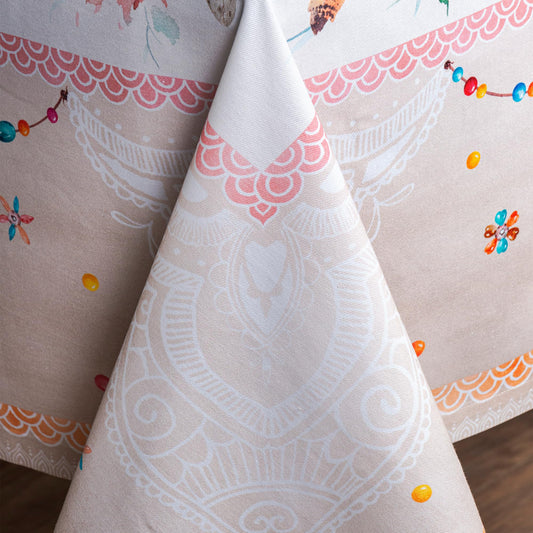 Maison d' Hermine Table Cloth Square Table 100% Cotton 60 x 60 Inches Tablecloth Reusable Decorative for Dining Kitchen Room Farmhouse Home Gifts for Mothers Day Spring Summer - Ibiza - Beige