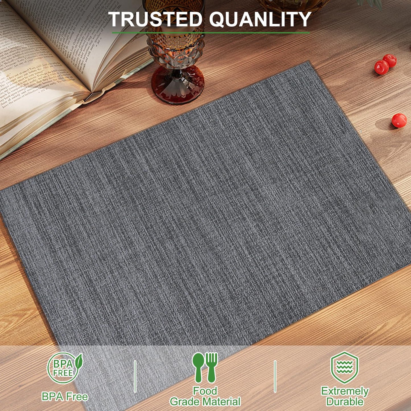 BETEAM Placemats Set of 6, Woven Vinyl Placemat for Dining Table Washable Wipeable Kitchen Place Mats Durable Indoor Outdoor Table Mats