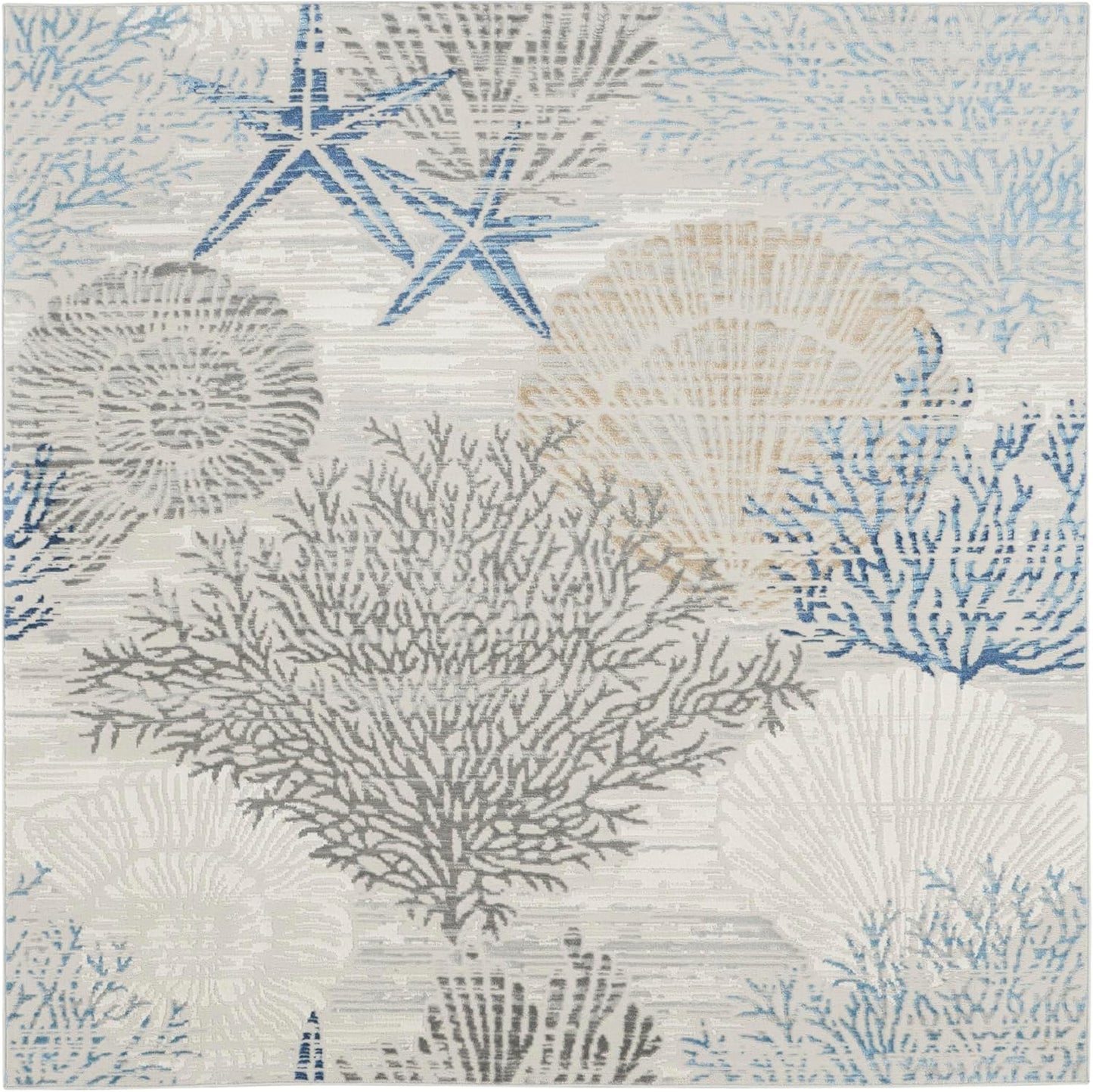 Nourison Home Pompeii Modern Ivory Grey Blue 5'3" x Square Area -Rug, Easy -Cleaning, Non Shedding, Bed Room, Living Room, Dining Room, Kitchen (5 Square)