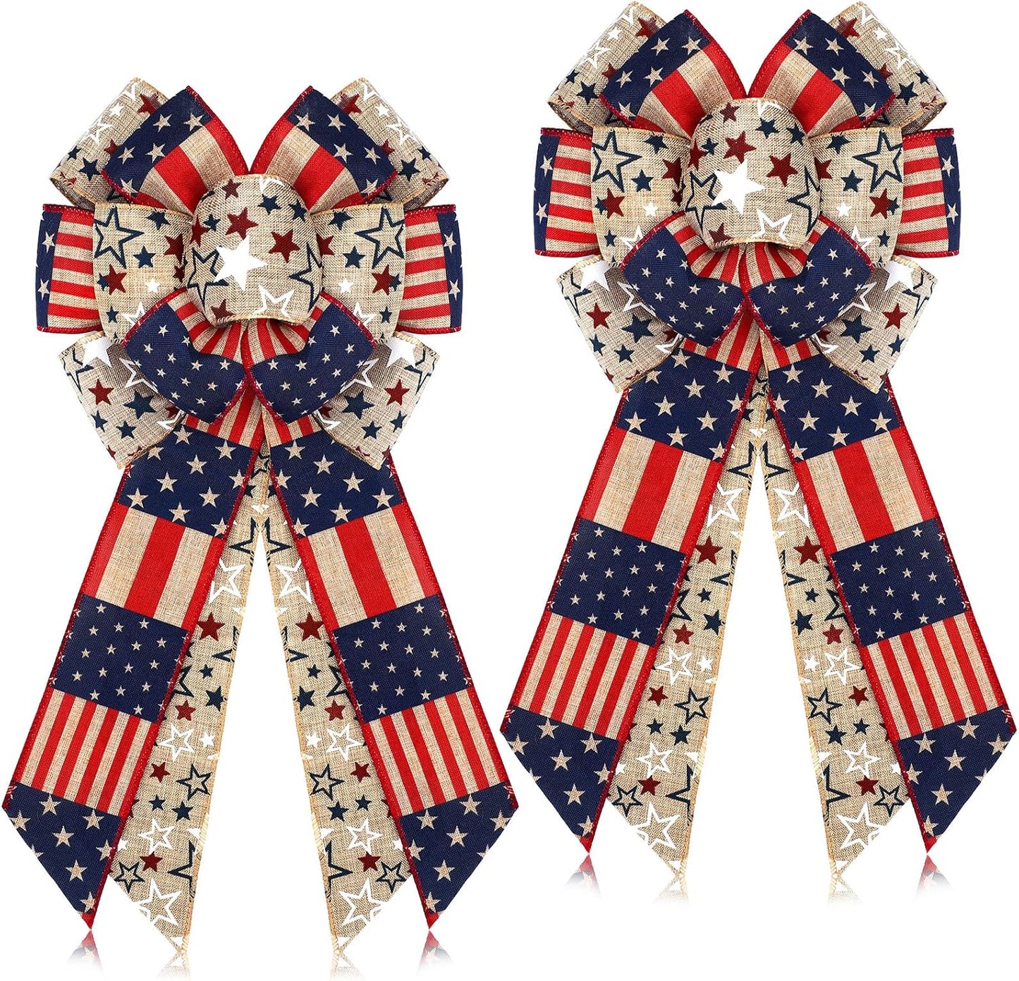 Jutom Patriotic Bow Wreath - Red, White & Blue Star Burlap Bow for 4th of July & Veterans Day | Indoor/Outdoor Decor