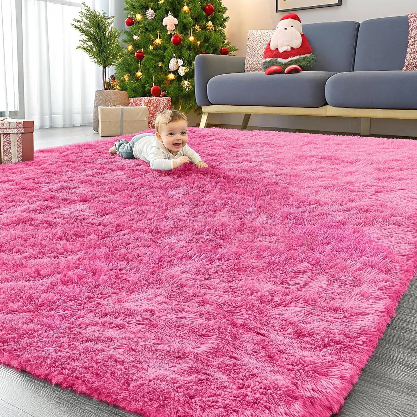 OLANLY Large Area Rug - Soft Fluffy Shaggy Carpet for Living Room & Bedroom | 9x12 ft, Hot Pink