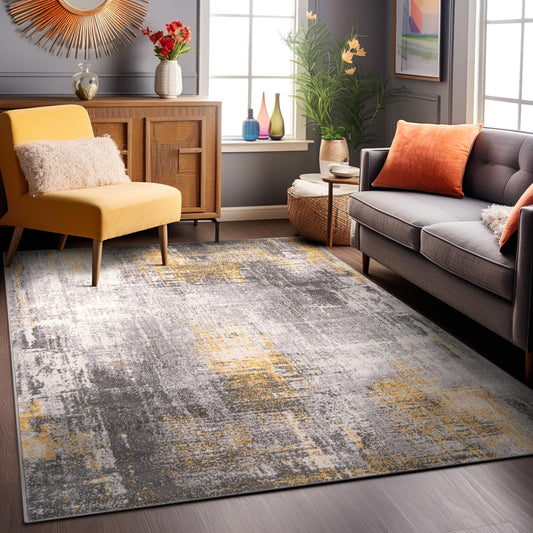 Rugshop Dublin Contemporary Abstract Stain Resistant Soft Area Rug 5' x 7' Yellow