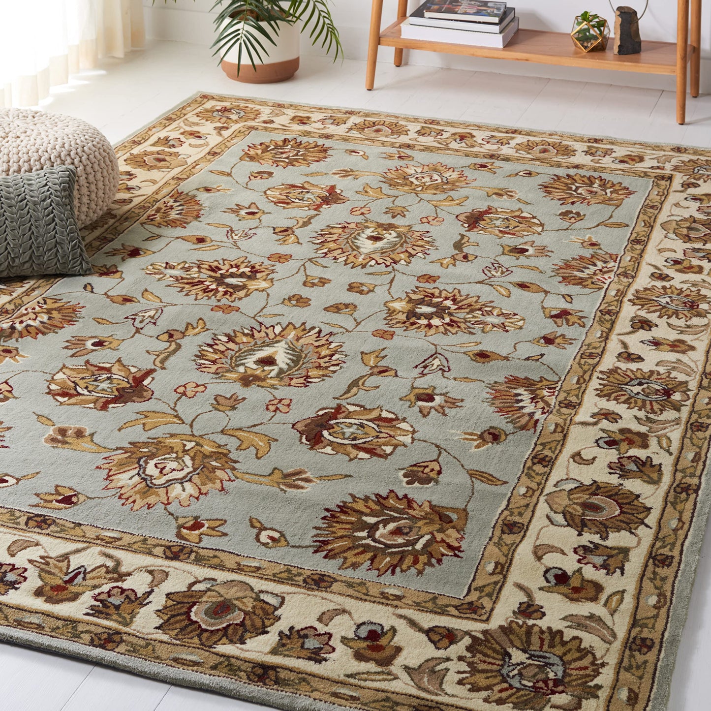 SAFAVIEH Total Performance Collection Accent Rug - 3' x 5', Light Blue & Ivory, Hand-Hooked Oriental, Non-Shedding & Easy Care, Ideal for High Traffic Areas in Entryway, Living Room, Bedroom (TLP416B)