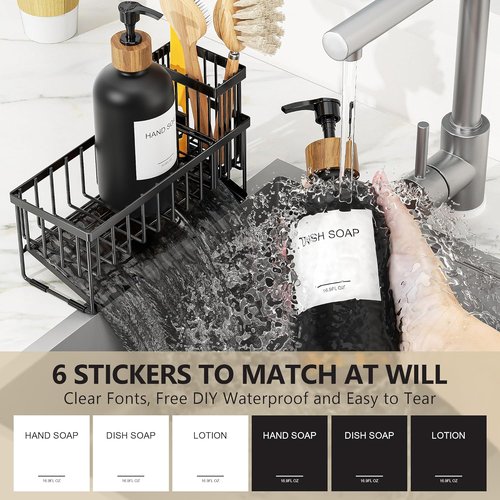 Cisily Dish Soap Dispenser Set - 2 Pack Black Glass Bottles with Adjustable Sponge Holder | Vintage Design