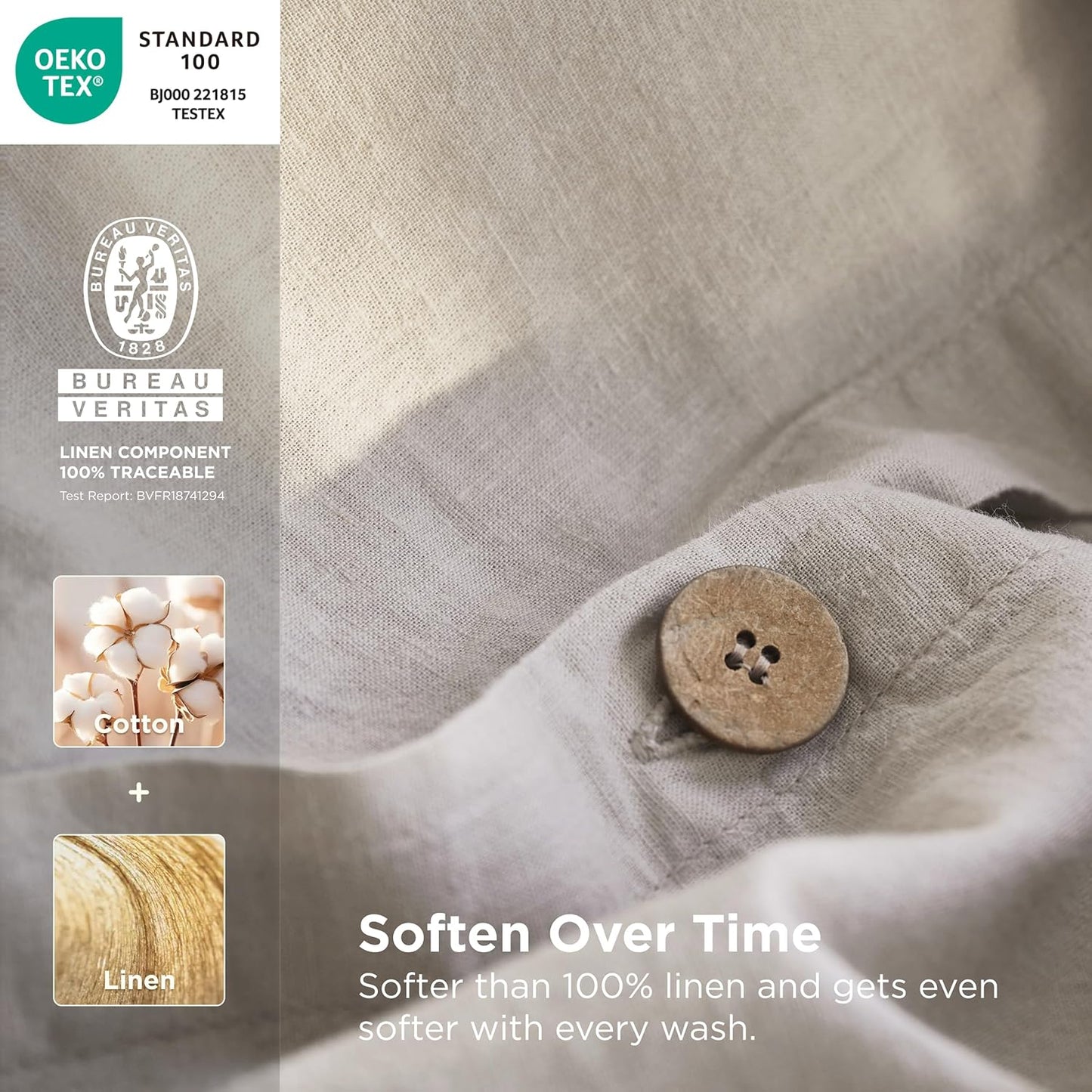 Bedsure Linen Duvet Cover Queen - Breathable Linen Cotton Blend Bedding Set for Hot Sleepers | 3-Piece in Linen Color