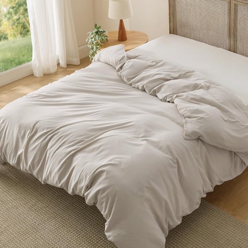 Bedsure Twin Duvet Cover - Extra Soft Prewashed Cotton-Like Polyester, 68x90 Inches with Zipper Closure, Linen