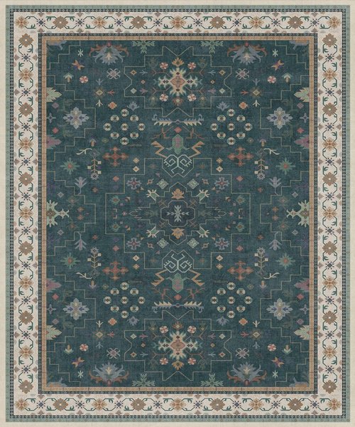 Hazo Haus Dark Green Oushak Area Rug - Modern Vintage Boho Floral Design, 10x12 Washable Non-Slip