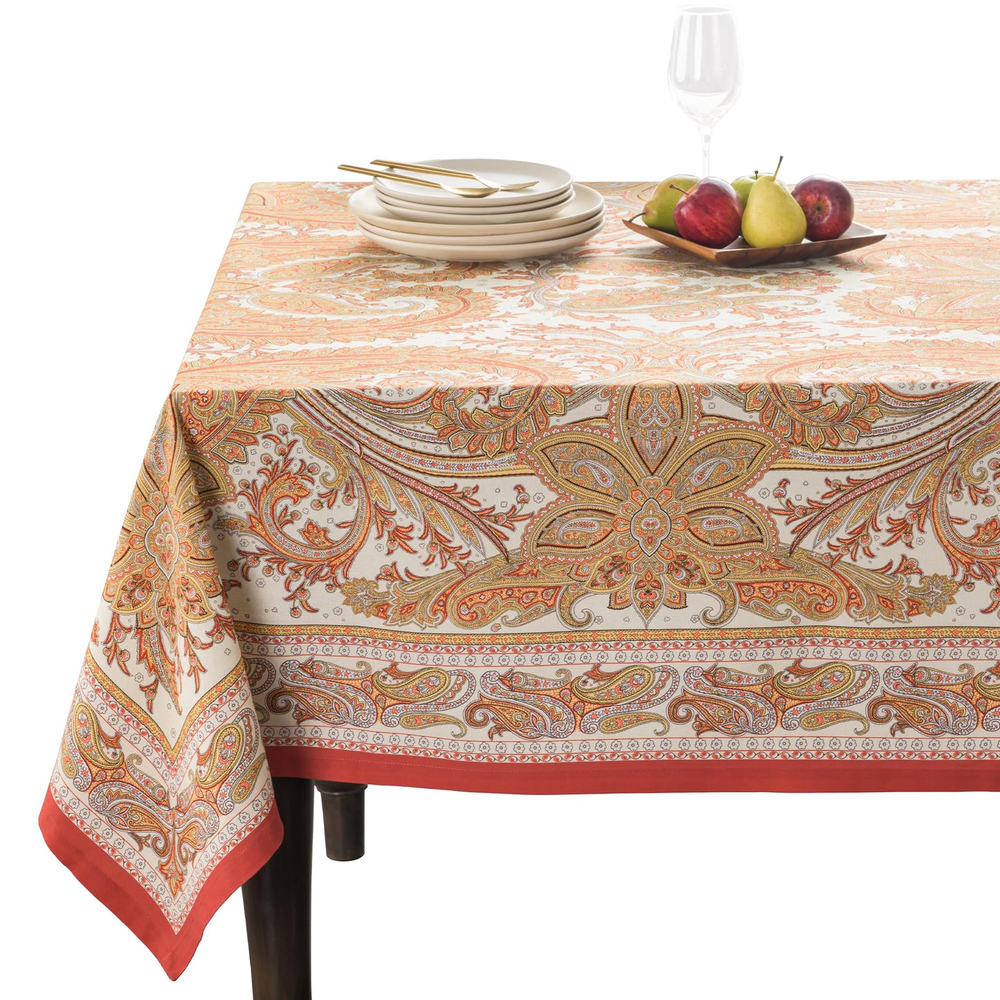 Maison d' Hermine Table Cloth Rectangle Table 100% Cotton 70 x 120 Inches Fall Tablecloth Reusable Everyday Use for Thanksgiving Christmas Decorations Dining Farmhouse Party (Kashmir Paisley)