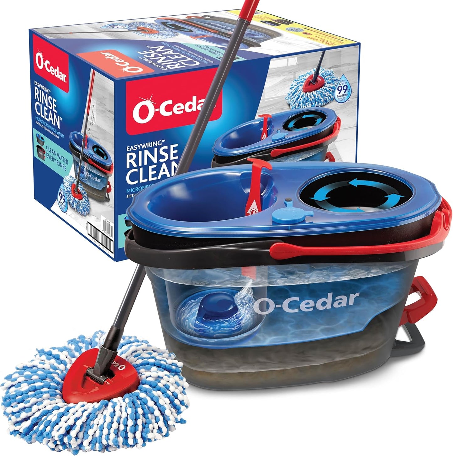 O-Cedar RinseClean Spin Mop System - Effortless Cleaning with Water | Eliminates 99% of Bacteria