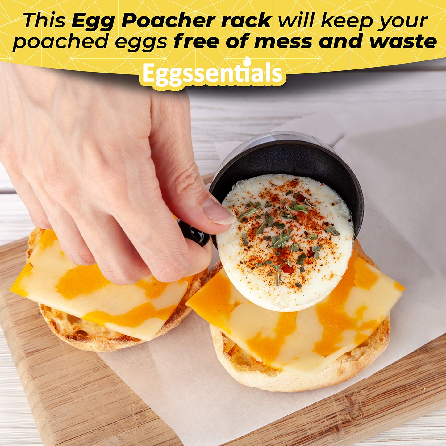 Eggssentials Egg Poacher Insert Stainless Steel Poached Egg Cooker Eggs Poaching Cup PFOA Free Egg Poachers Nonstick, 9 inches Rack, 6 Poached Cups