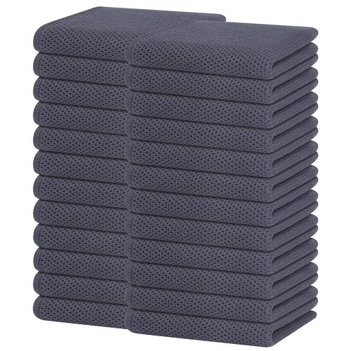 Homaxy 100% Cotton Waffle Weave Kitchen Dish Towels, Ultra Soft Absorbent Quick Drying Cleaning Towel, 13 x 28 Inches, 24-Pack, Dark Grey