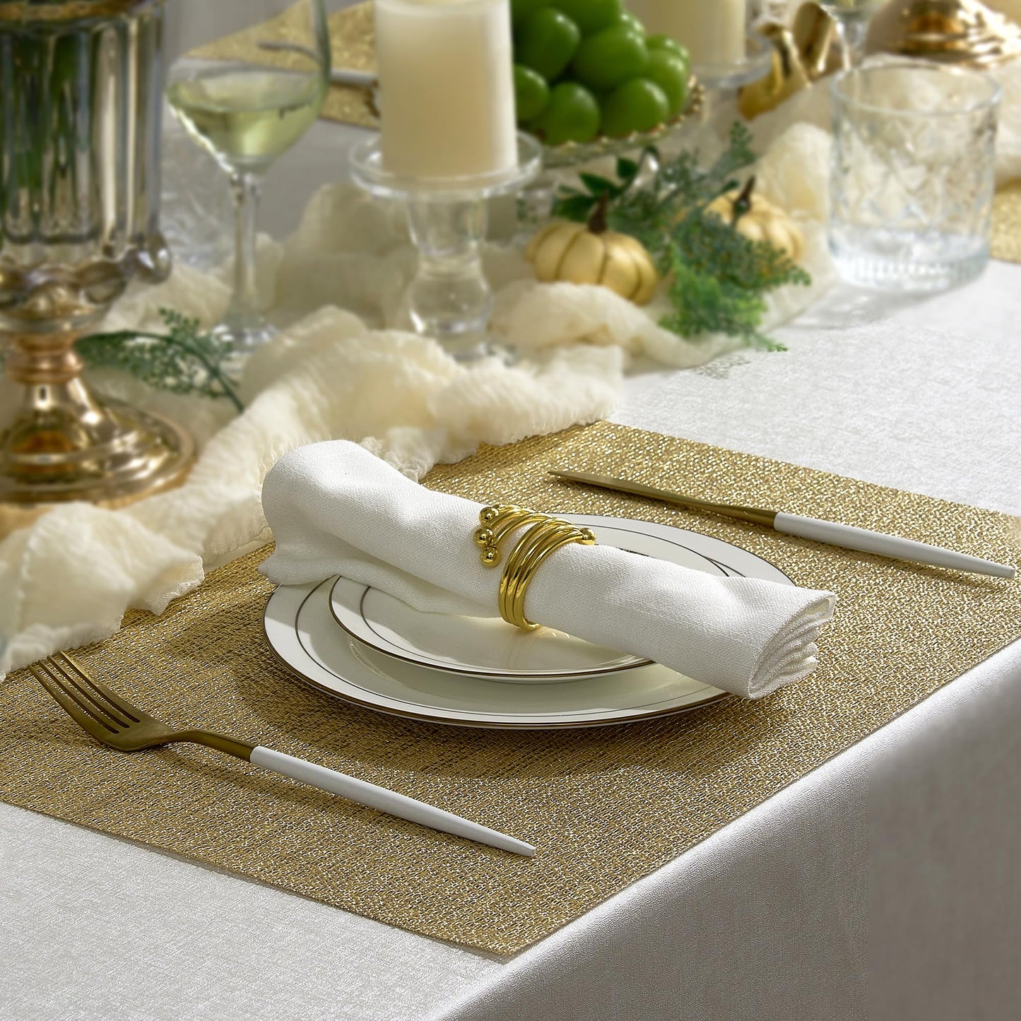 Leetaltree Gold Placemats Set of 4 - Heat Resistant Non-Slip Place mats for Dining Table, Washable Durable PVC Vinyl Woven Table Mats(Luxury Gold, 4)