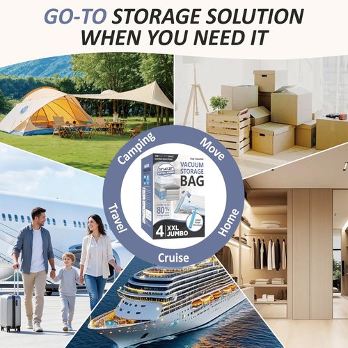 Cozy Essential Vacuum Storage Bags, 80% Compression Vacuum Seal Space Saver Plastic Packaging Bags for Clothes, Blankets, Pillow, Bedding, Comforters, Sealer Clothing Storage,4 XXL Jumbo
