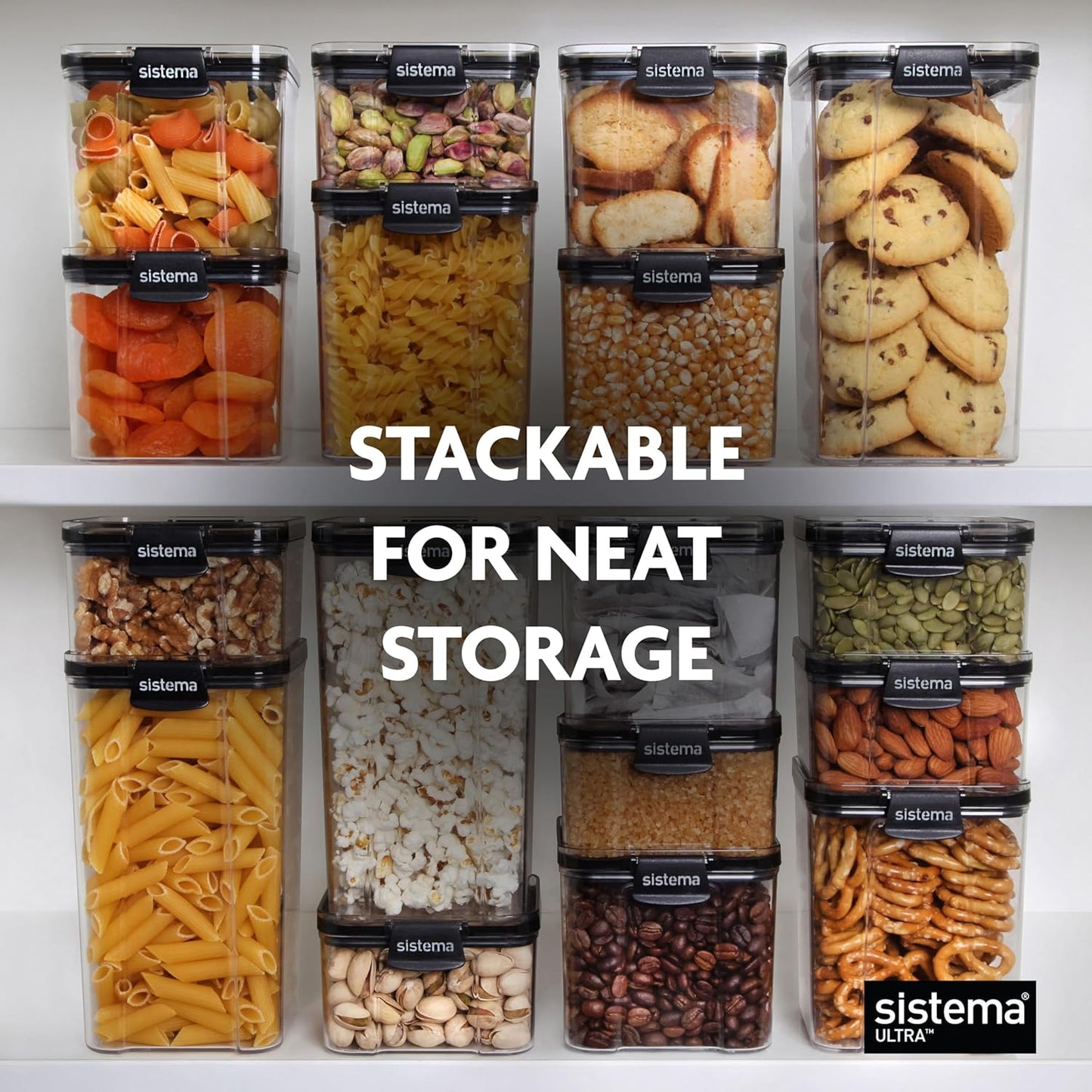 Sistema Tritan Ultra Airtight Storage Containers - 3-Pack, BPA-Free, Stackable & Clear with Locking Clips
