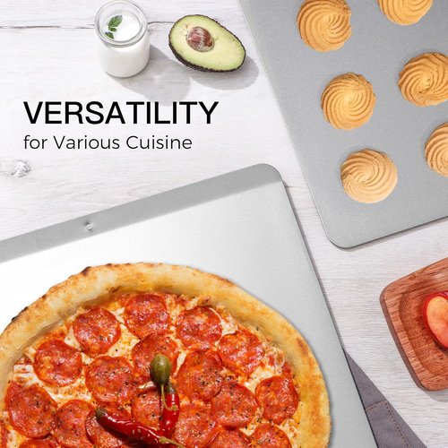 HONGBAKE Large Flat Cookie Sheet Set - Nonstick Insulated Baking Pan | 16" x 14", Grey