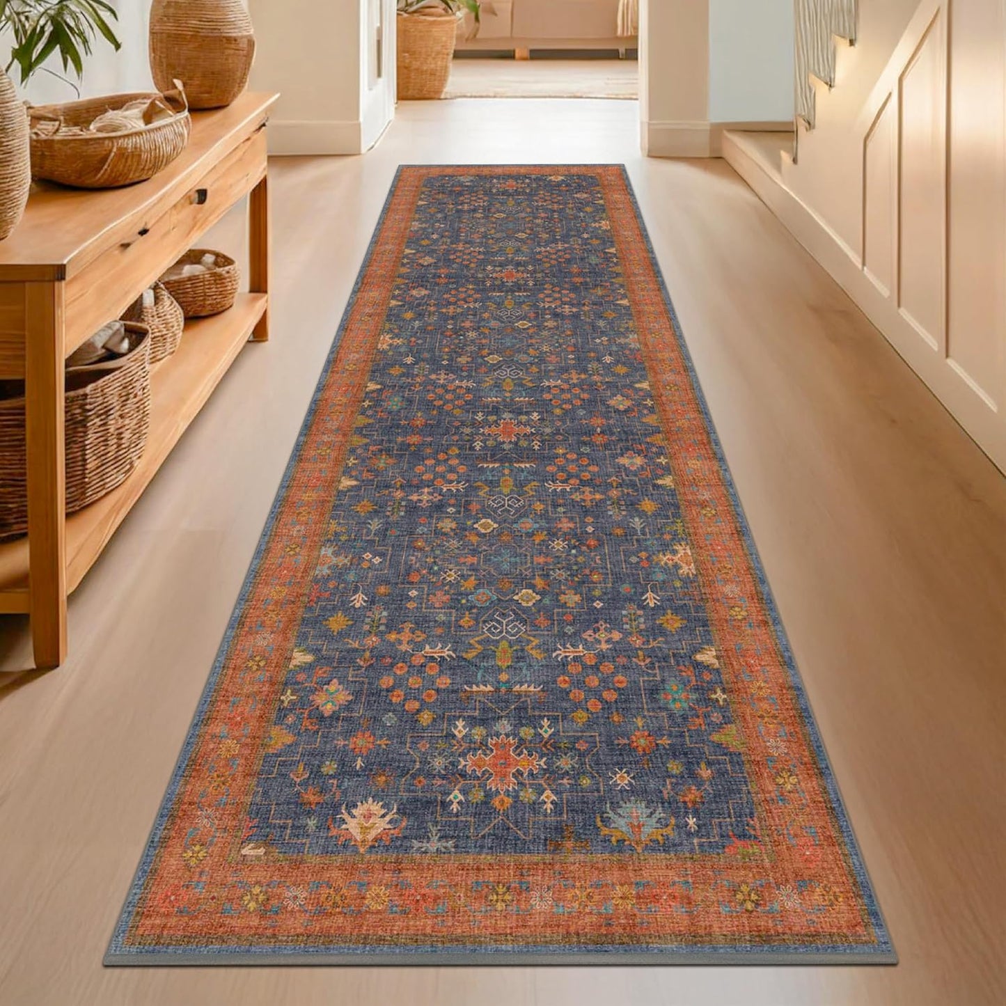 Skiennix Washable 8 Ft Long Runner Rug - Navy Blue Non-Slip, Pet Friendly & Stain Resistant (2'6"x8')