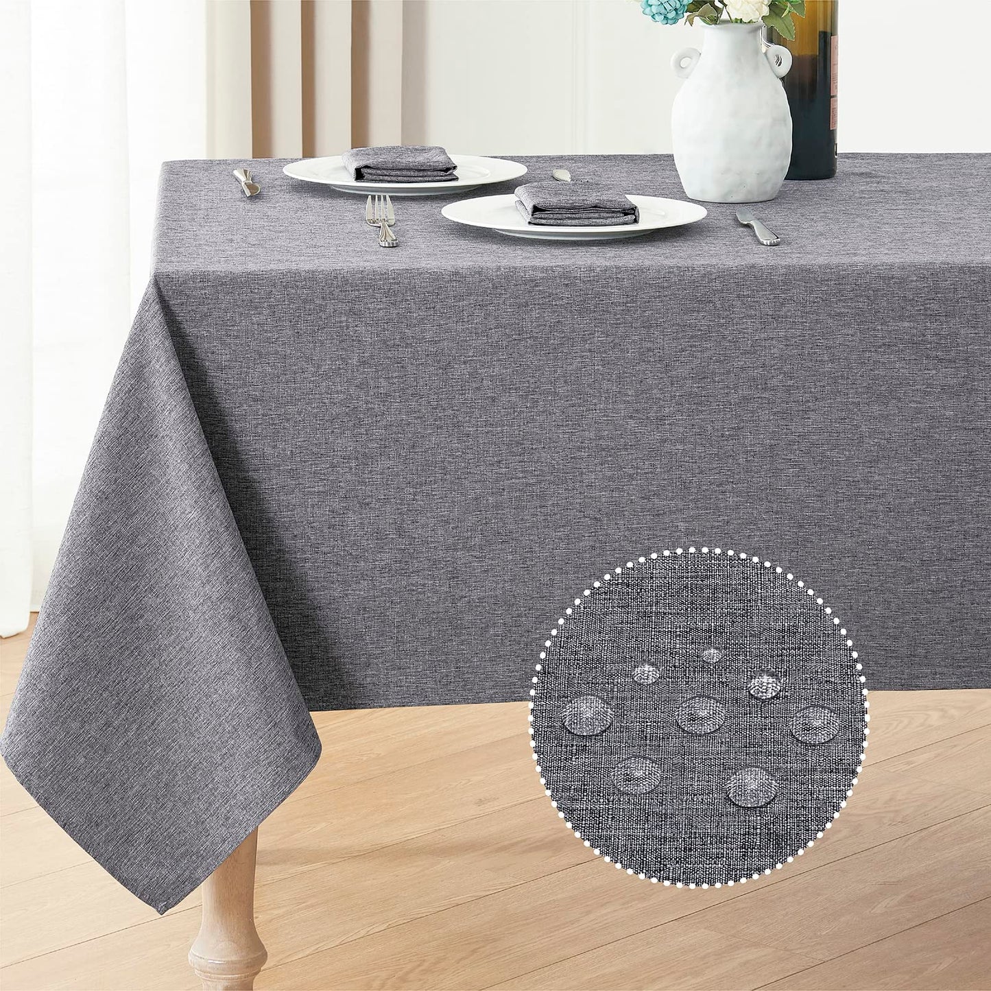 Veblandy Rectangle Tablecloth Linen Textured Waterproof & Stain Resistant Table Cloth Wrinkle Free Decorative Fabric Farmhouse Table Cover for Dining/Party/Buffet/Wedding, 60 x 144 Inch, Dark Grey