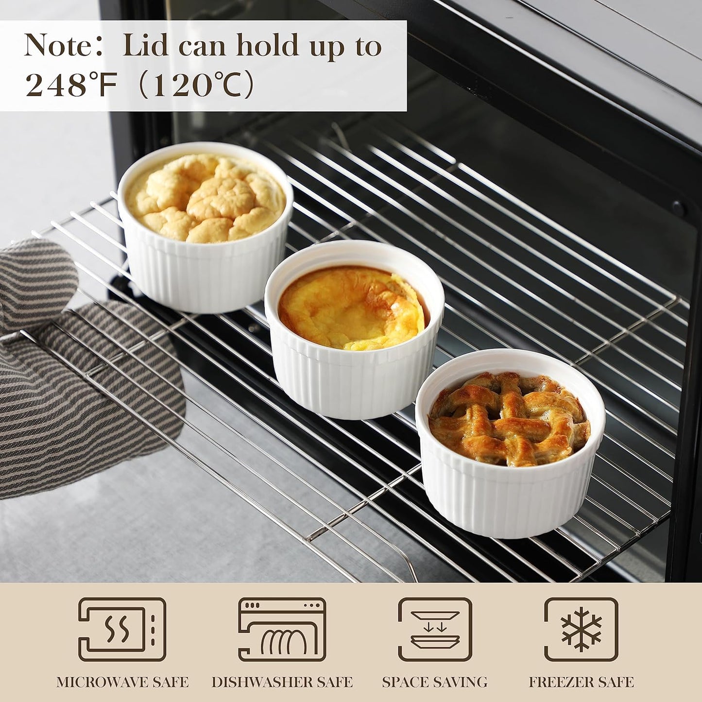 MALACASA Casserole Dishes - 8 oz Ramekins with Lids for Oven Baking | Durable & Stylish