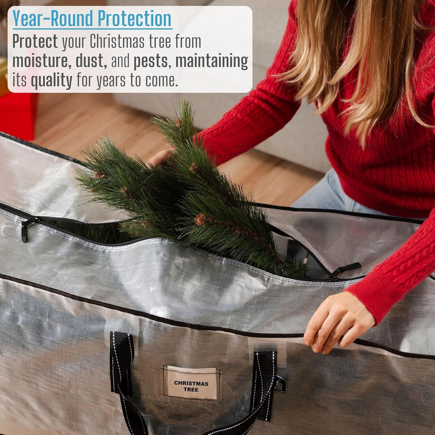 VENO Christmas Tree Storage Bag - Heavy Duty 7.5 Ft Zippered Design with Durable Handles & Label Slot