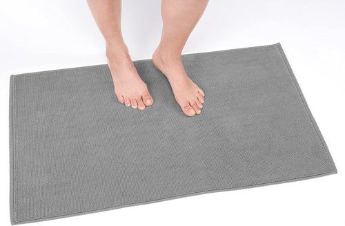 Cotton Paradise 100% Cotton Bath Mat - Non-Slip, Soft & Absorbent | Quick Dry, 20x34 Inch, Light Gray