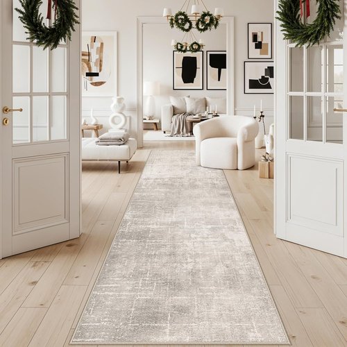 HAOYUNLAI Hallway Runner Rug - Soft Non-Slip Kitchen Mat with Rubber Backing | Washable Beige/Cream (3x12)