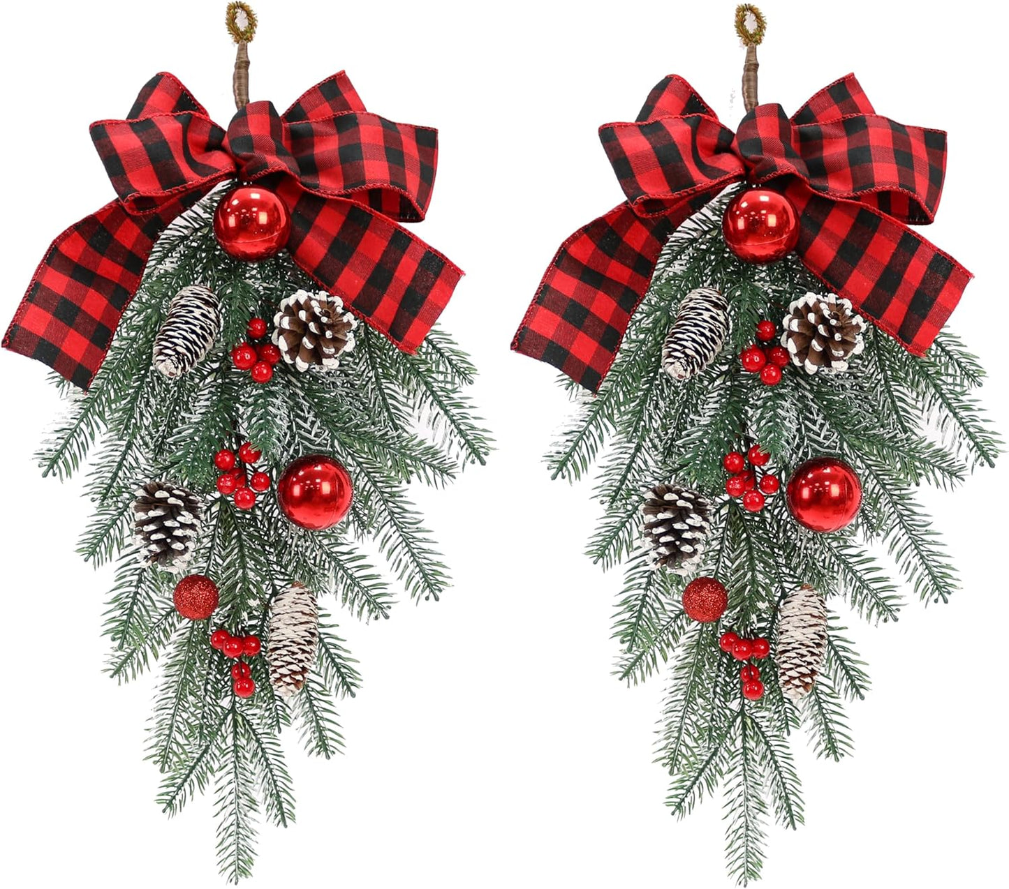 Regine Switzerland Christmas Swag | Teardrop Pine Cone Garland with Red Bow | Indoor/Outdoor Decor