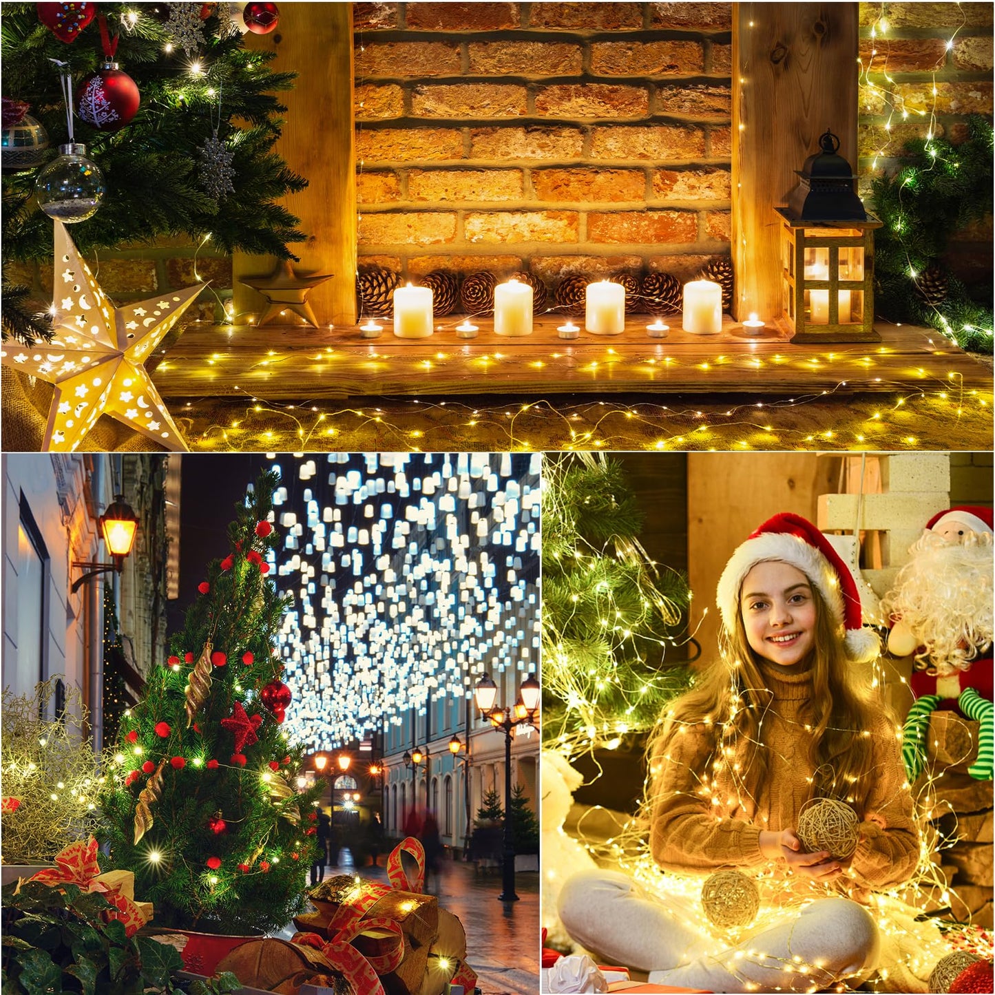 LAMPHOME Fairy Lights Plug in, 33Ft 100 LEDs Waterproof Twinkle Firefly Lights, Adaptor Included, Starry String Lights for Wedding Indoor Outdoor Christmas Patio Garden Decoration, Warm White