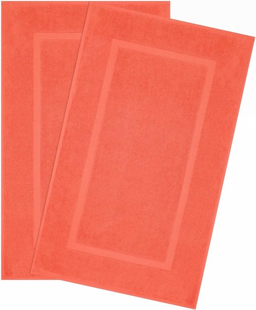 Cotton Paradise 100% Cotton Bath Mats - Soft, Absorbent & Quick-Dry | Set of 2, 20x34 Inches, Coral