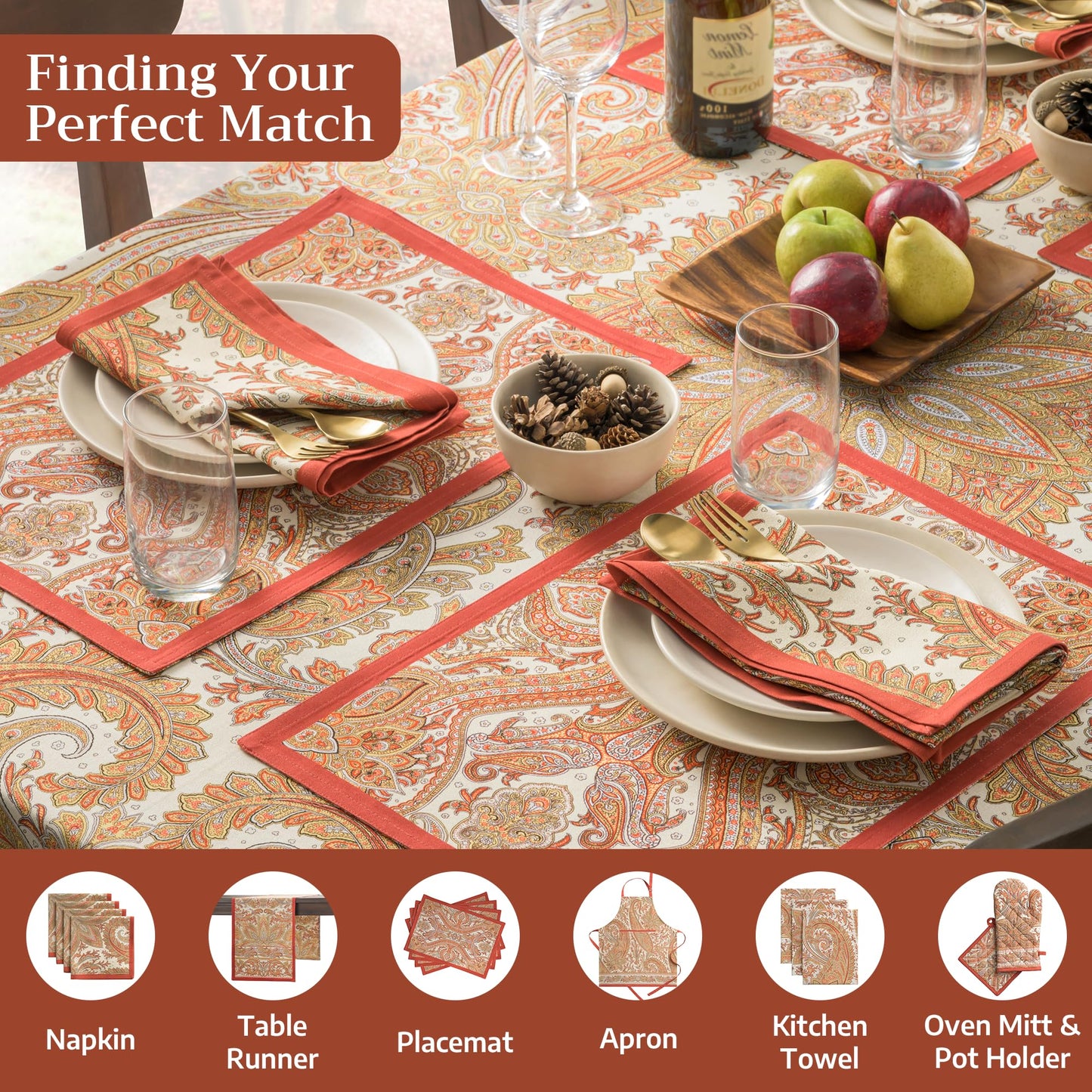 Maison d' Hermine Table Cloth Rectangle Table 100% Cotton 60 x 90 Inches Tablecloth Reusable Decorative Everyday Use for Dining Room, Farmhouse, Home, Party, Festive & Wedding - Kashmir Paisley