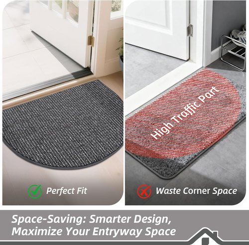 BEQHAUSE Dirt Trapper Door Mat - Non-Slip, Washable Half Circle | 17" x 30", Charcoal Entryway Rug