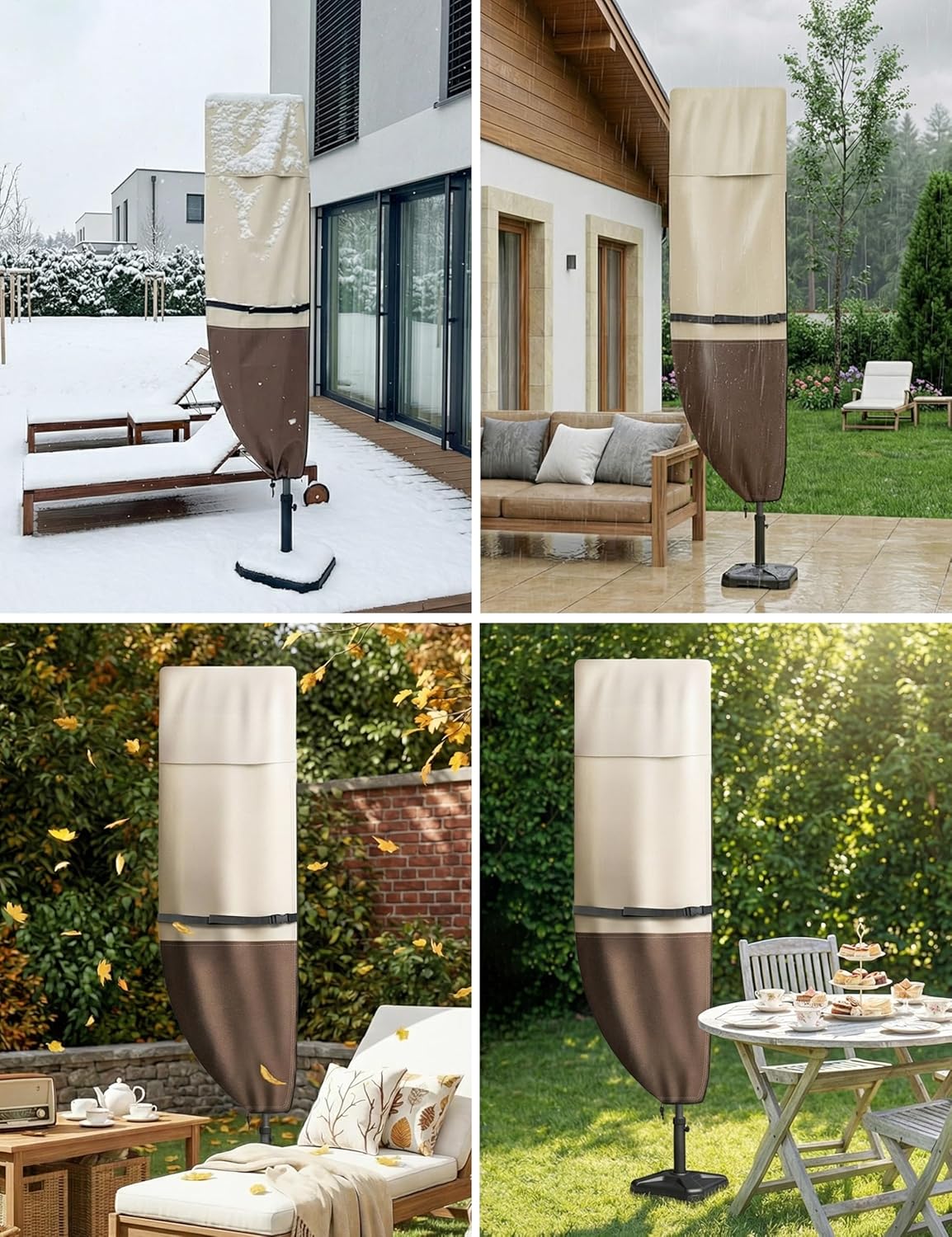 Vailge Patio Umbrella Cover - Waterproof & Windproof 600D Oxford for Double-Sided Umbrellas 13-15 Feet