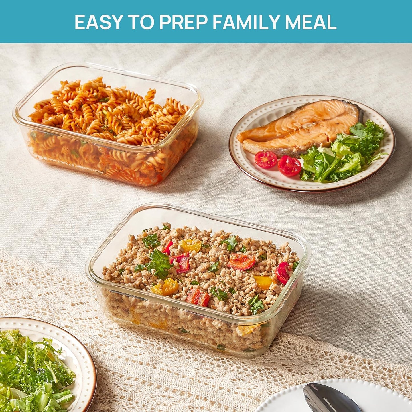 Vtopmart Large Glass Storage Containers - 2-Pack 1860ml | Airtight Meal Prep Set, Leak-Proof, Grey