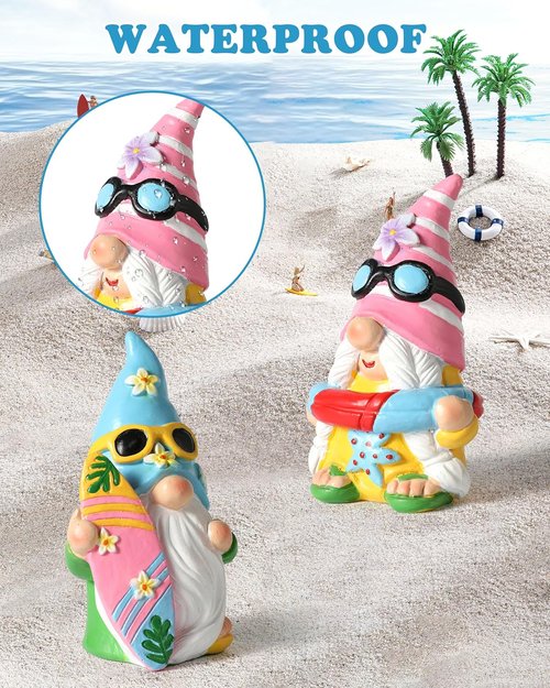 iStatue Pool Gnomes - 2PCS Funny Hand-Painted Resin Statues | Beach Decor with Surfboard & Sunglasses