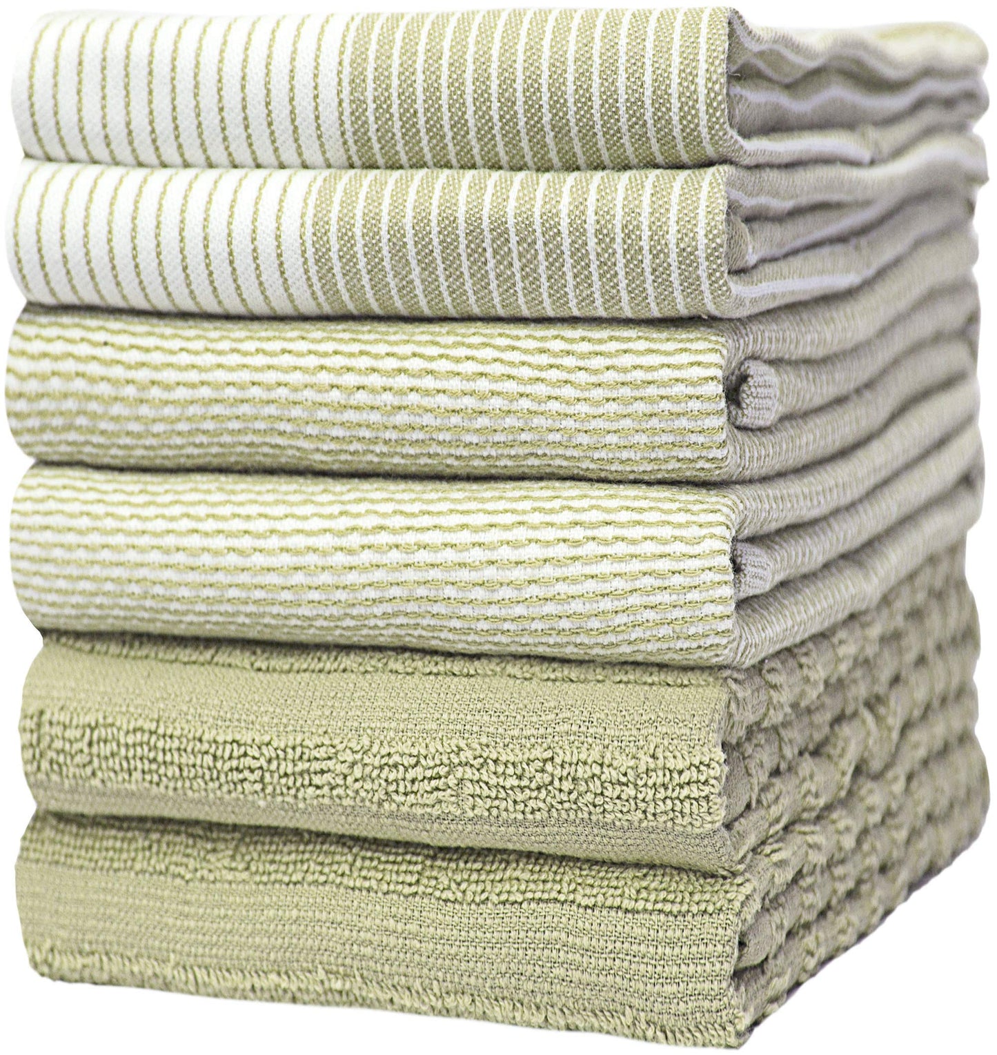 Premium Kitchen Towels (20”x 28”, 6 Pack) | Large Cotton Dish Towels | Flat & Terry Highly Absorbent Kitchen Linen Set with Hanging Loop | Sage