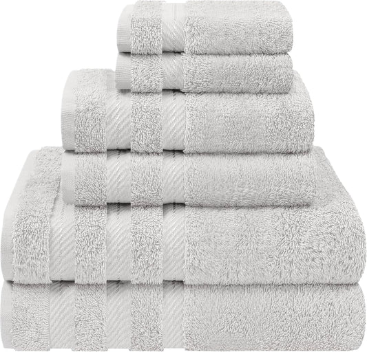 Skiennix Luxury 6-Piece Turkish Cotton Towel Set - Soft & Absorbent 600 GSM | Silver Grey Bath Towels for Home