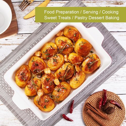Garvee Ceramic Baking Dish Set - Set of 3 Rectangular Casserole Pans with Handles | Yellow (11.7"/8.75"/6.5")