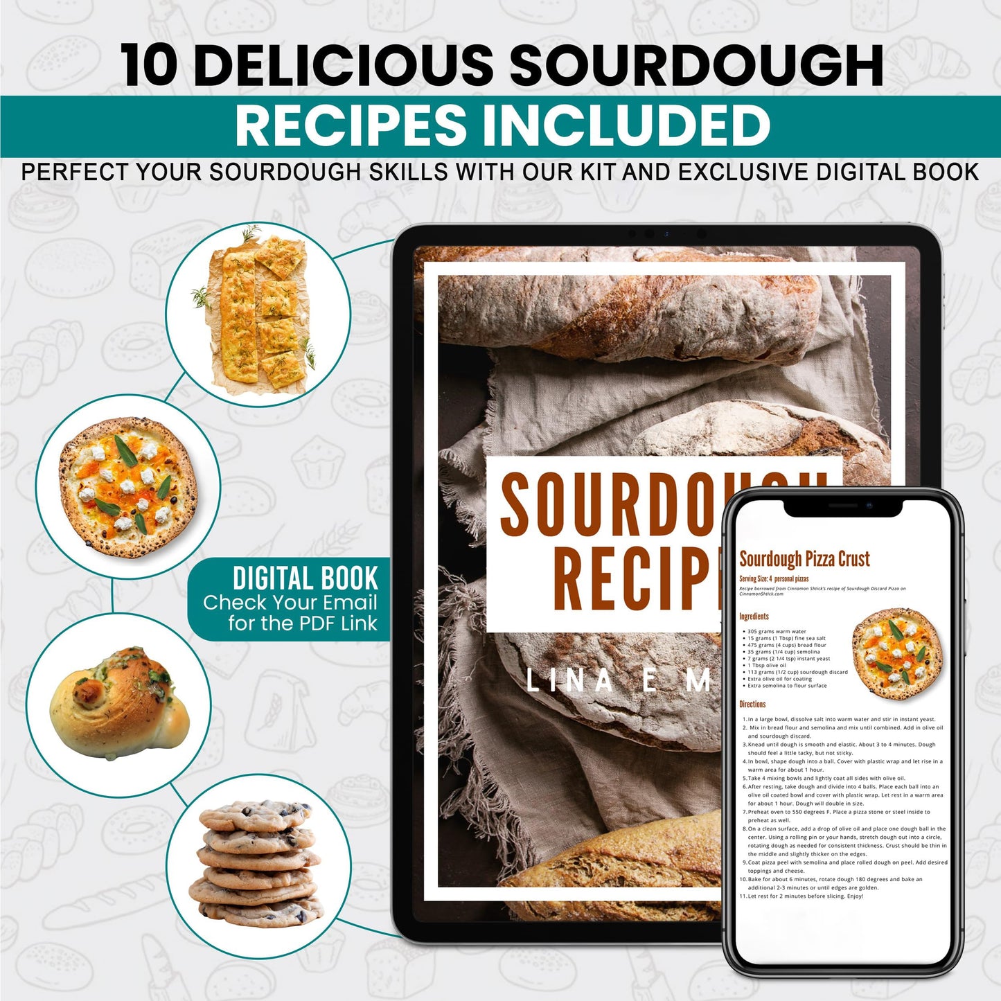 Lina e Mama 34 Oz Sourdough Starter Jar | Sourdough Starter Kit | Wide Mouth Sour Dough Kit with a Wooden & Aluminum Lid, Spatula, and Funnel | Sour Dough Jar for Beginners and Pros