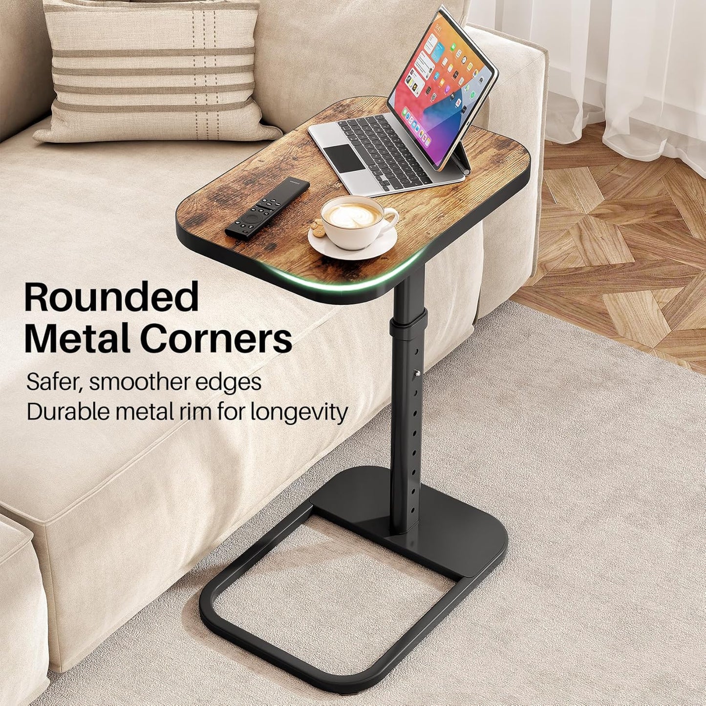 Kitstorack TV Tray Table - Adjustable Height & Flip-Top Design | C-Shaped Snack Table for Couch & Sofa