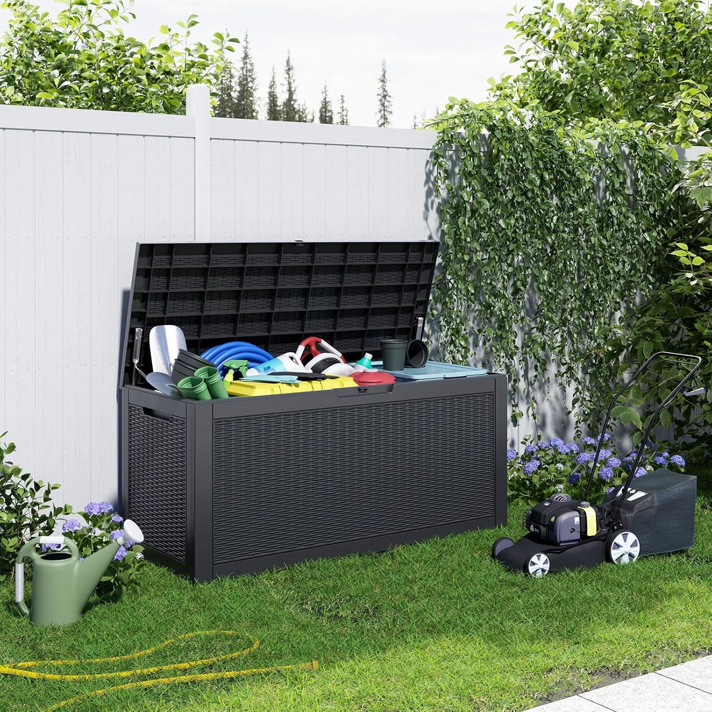 Skiennix 120 Gallon Outdoor Deck Box - Lockable Waterproof Storage for Garden Tools & Cushions | Black