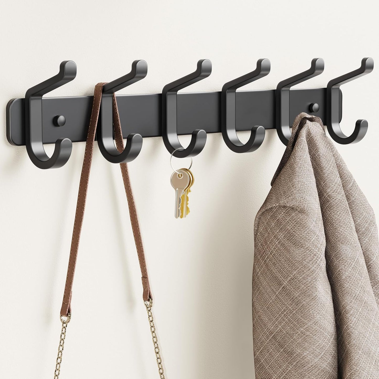 Pickpiff Coat Rack - Heavy-Duty Wall-Mounted Metal Hanger with 6 Hooks for Hats, Clothes & More | Black, 1 Pack