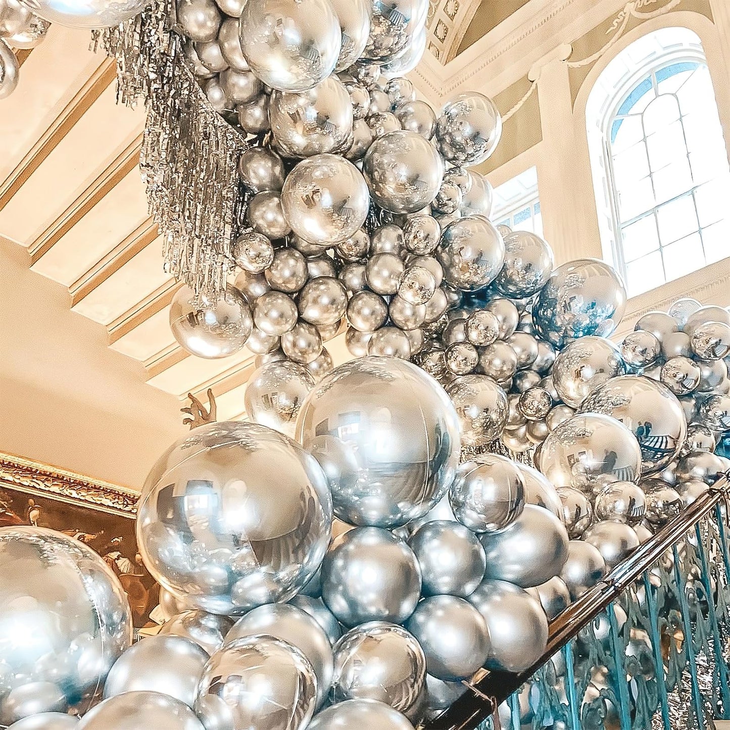 PartyWoo Silver Balloons 155 pcs Different Sizes of 18 12 10 5 Inch Silver Balloon Arch Kit Garland for Birthday Graduation Bachelorette Engagement Bridal Shower Wedding Party Decorations Silver-G102